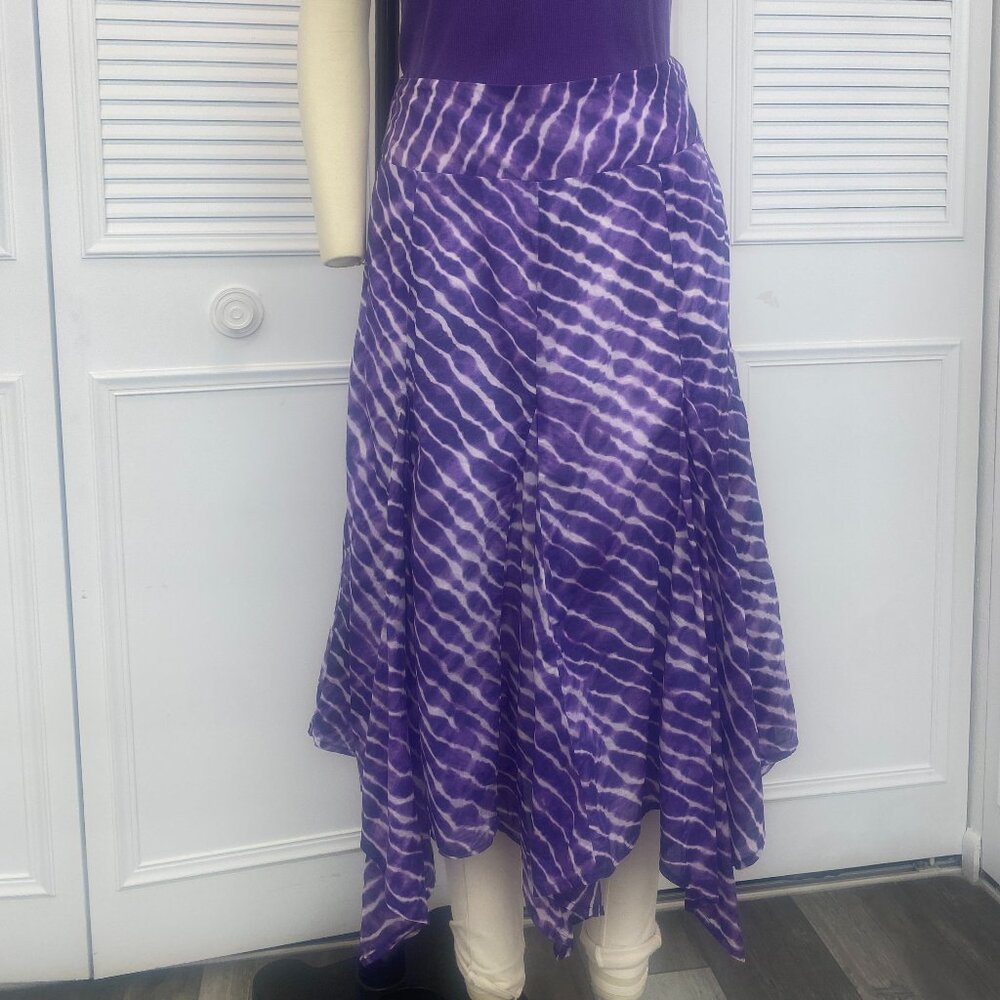 Chico's Purple Tie Dye Summer Skirt Asymmetrical Hem Elastic Waist Sz. 1